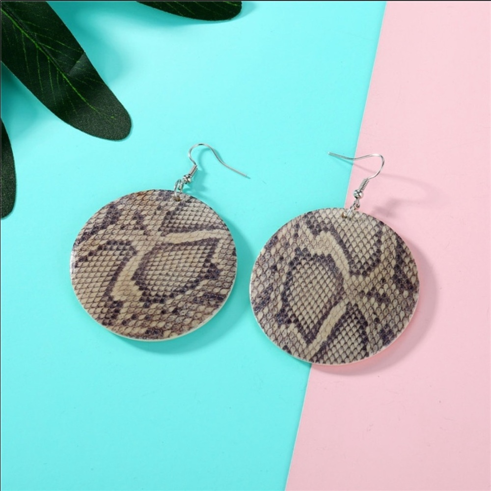 Tan Snakeskin Animal Print Wood Earrings